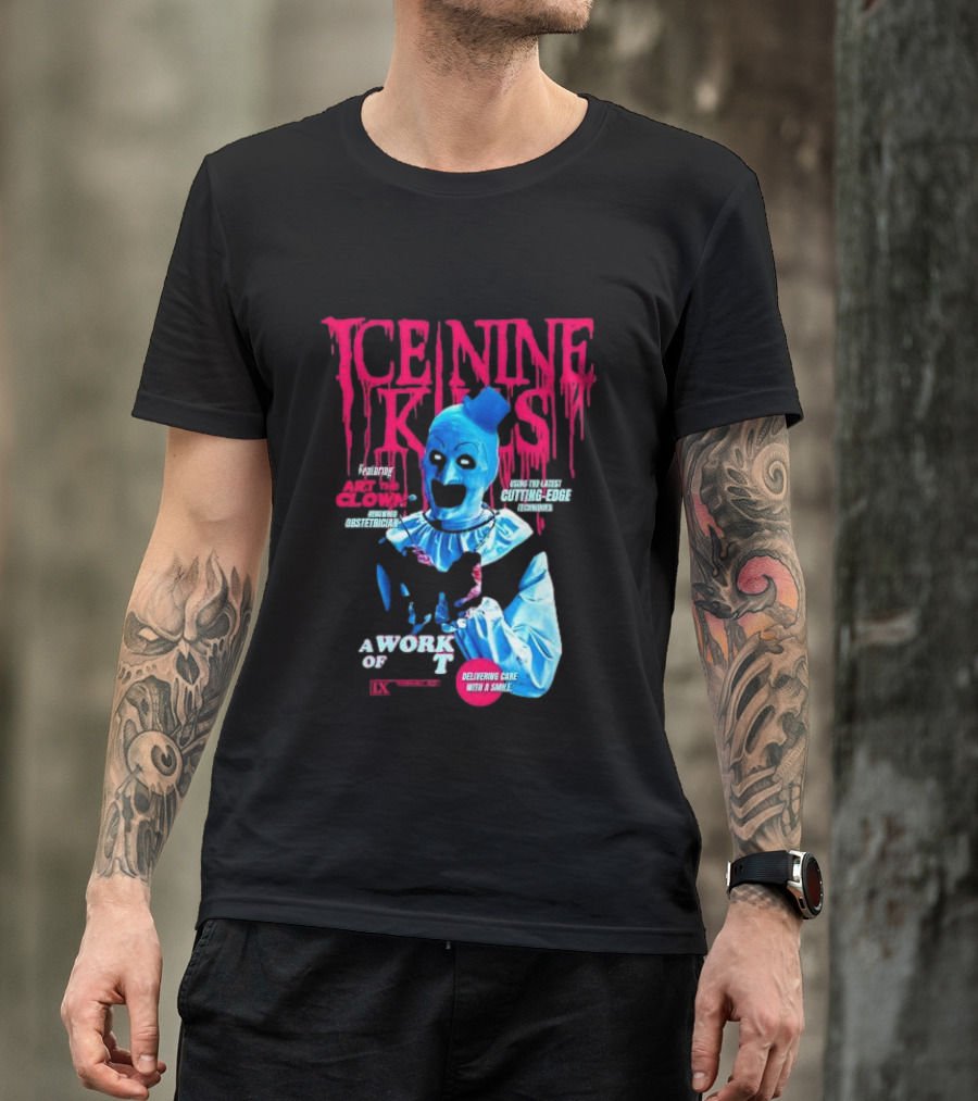 Ice Nine Kills Featuring Art The Clown Cutting Edge A Work Of T IX Delivering Cake With A Smile T-Shirt