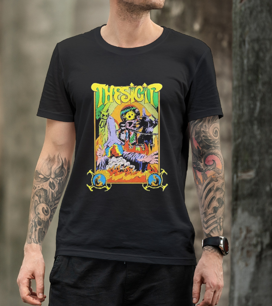 THESIGIT Psychedelic Skeletons Fire Scene Retro T-Shirt