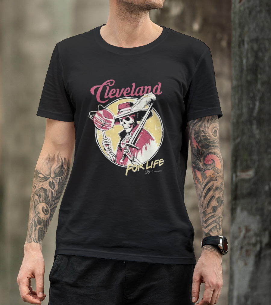 Cleveland Basketball Spinning Skeleton For Life T-Shirt