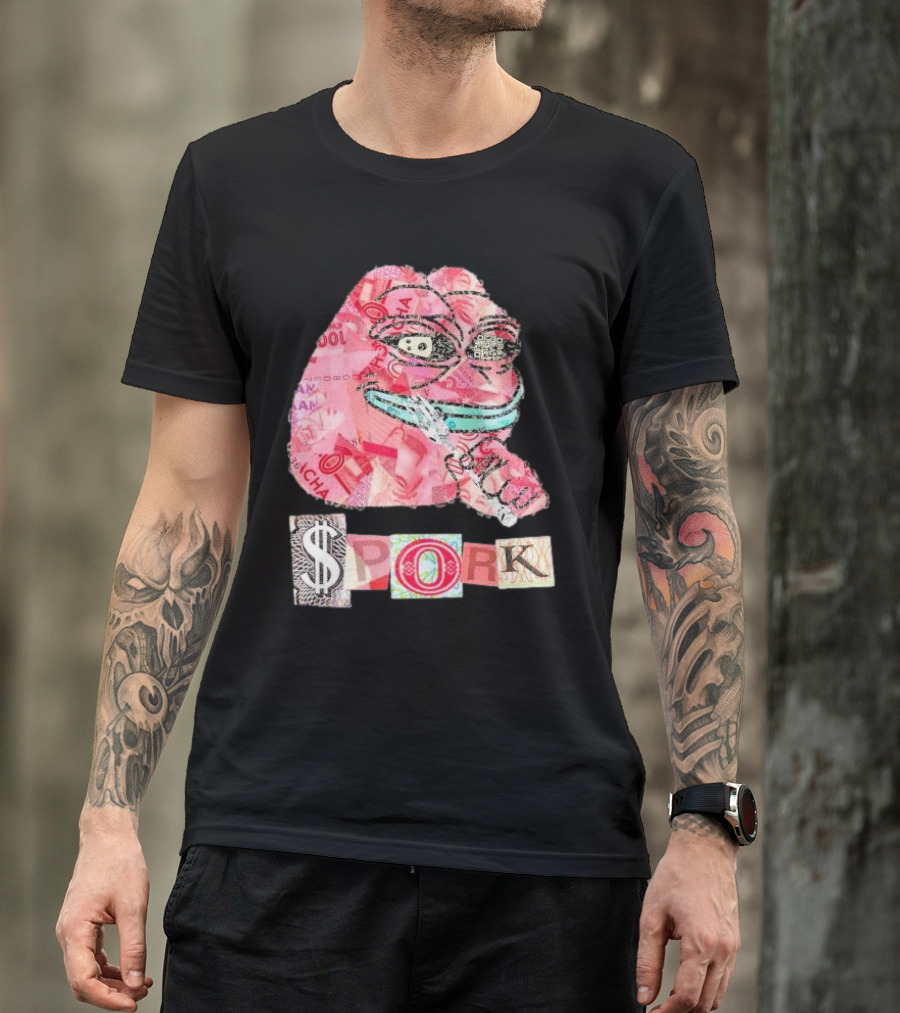 Pauly Spork Frog With Collage Pattern And Iconic Symbolism T-Shirt