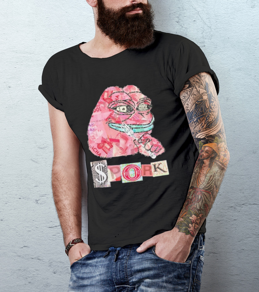 Pauly Spork Frog With Collage Pattern And Iconic Symbolism T-Shirt