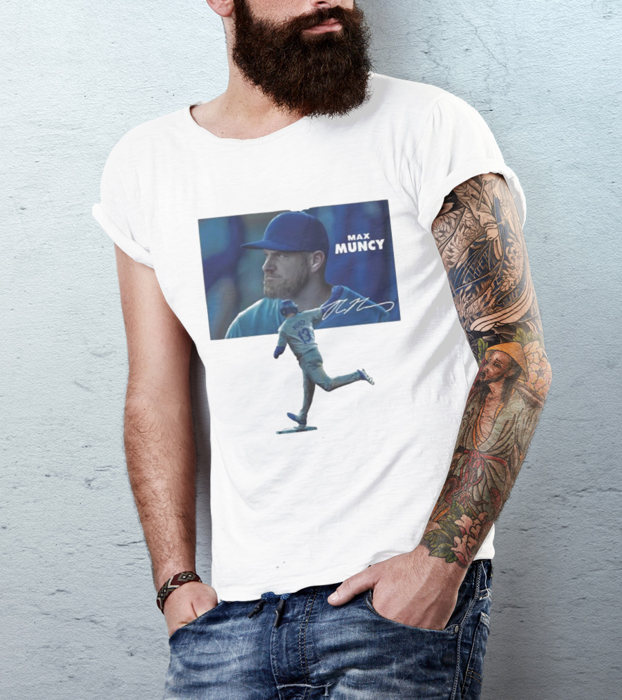 Max Muncy Baseball Figurine And Signature Photo T-Shirt