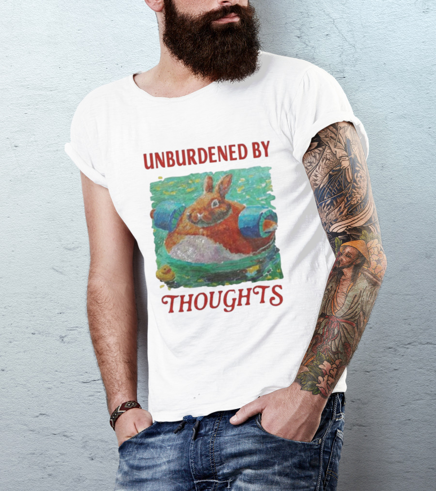 UNBURDENED BY THOUGHTS Rabbit Floating With Tube In Water Scene T-Shirt