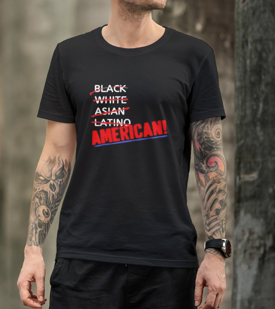 Joy Villa Lifsey Black White Asian Latino Strikethrough American Text T-Shirt