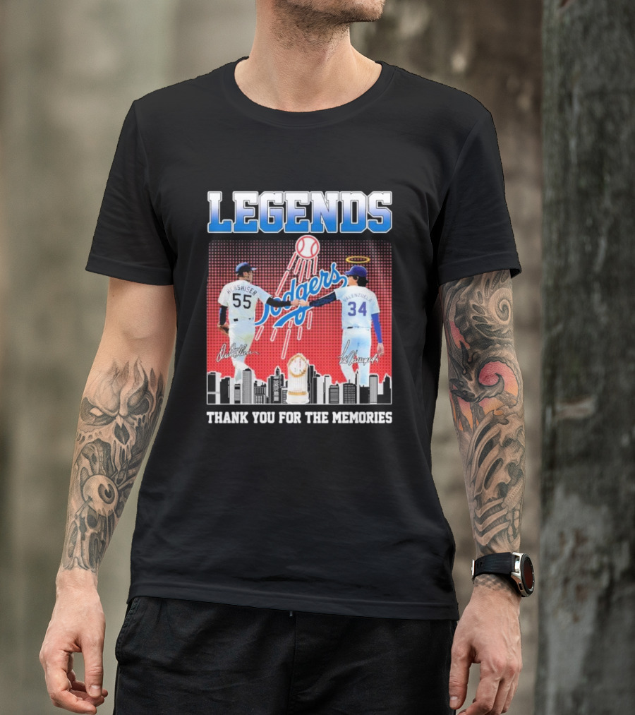 Legends Dodgers Orel Hershiser Fernando Valenzuela Thank You For The Memories T-Shirt