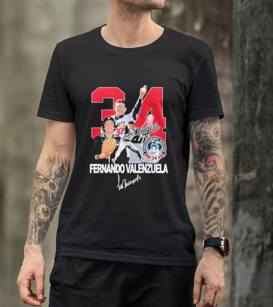 Fernando Valenzuela Dodgers 34 Legend Baseball Tecolomania Mexican 34 Signature T-Shirt