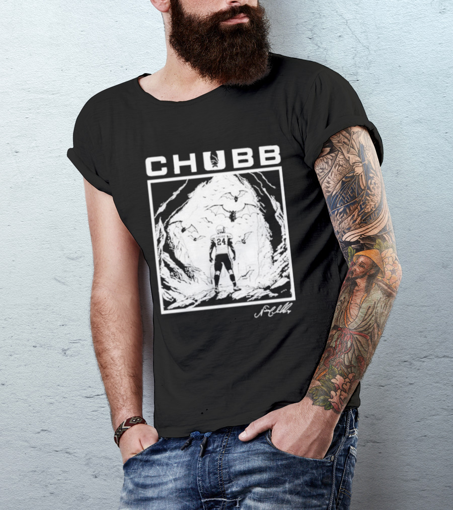 Chubb 24 Cleveland Football Bat Cave Fantasy Scene T-Shirt