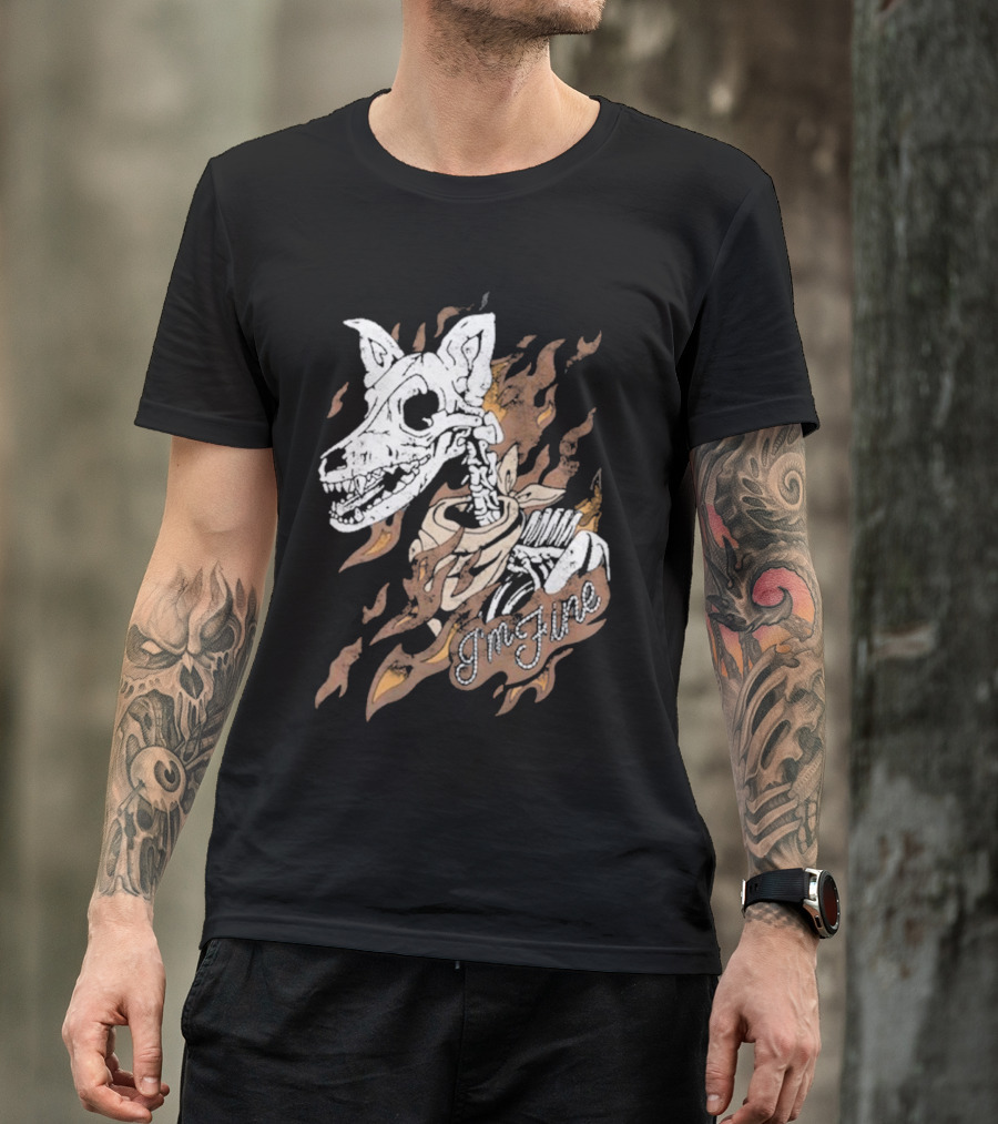 Otto By Kris I’m Fine Skeleton Dog Flames T-Shirt