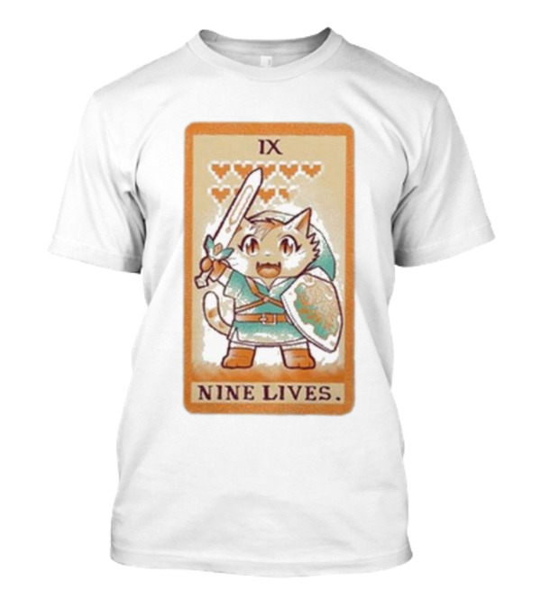 Nine Lives IX Tarot Cat Sword Shield Hearts T-Shirt