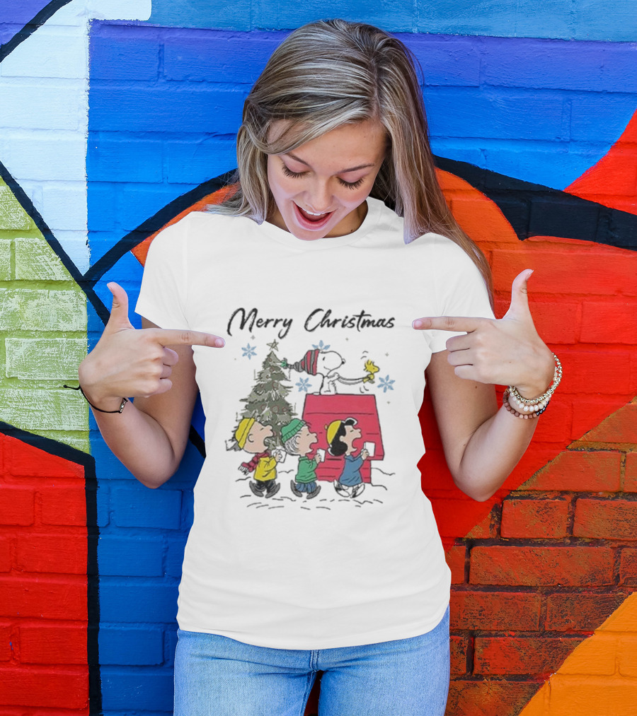 Merry Christmas Snoopy And Friends Winter Scene T-Shirt