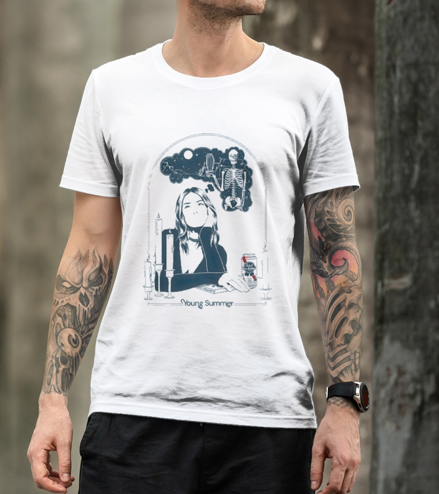 Young Summer Pabst Skeleton Night Sky Candles And Can T-Shirt