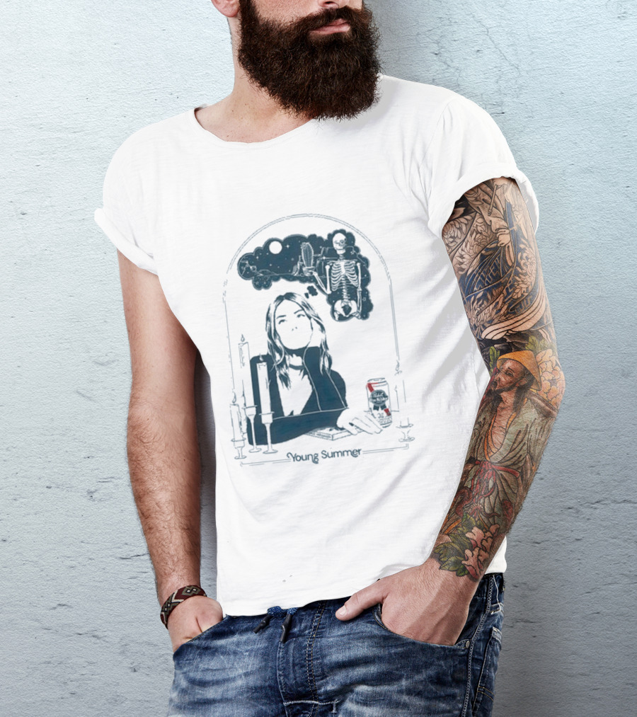 Young Summer Pabst Skeleton Night Sky Candles And Can T-Shirt