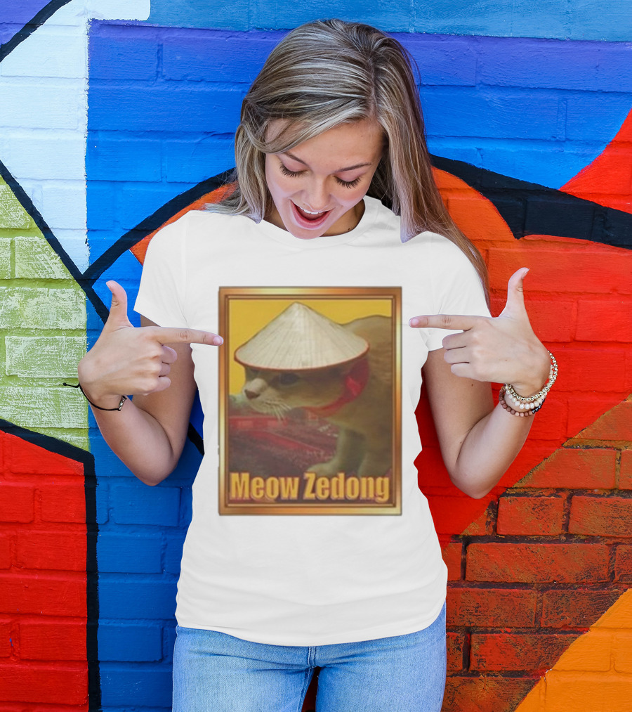 Funny Ahh Tees Meow Zedong Cat With Hat T-Shirt