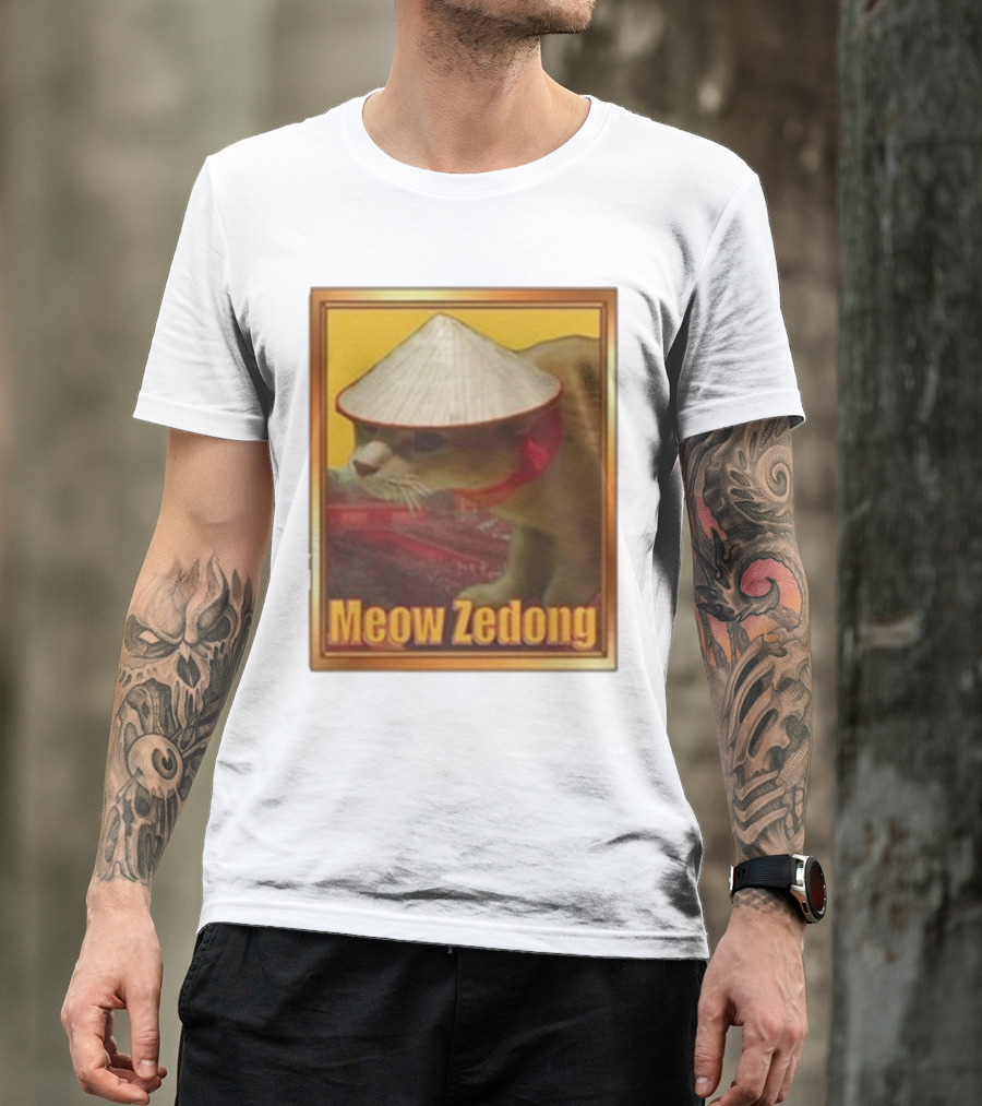 Funny Ahh Tees Meow Zedong Cat With Hat T-Shirt