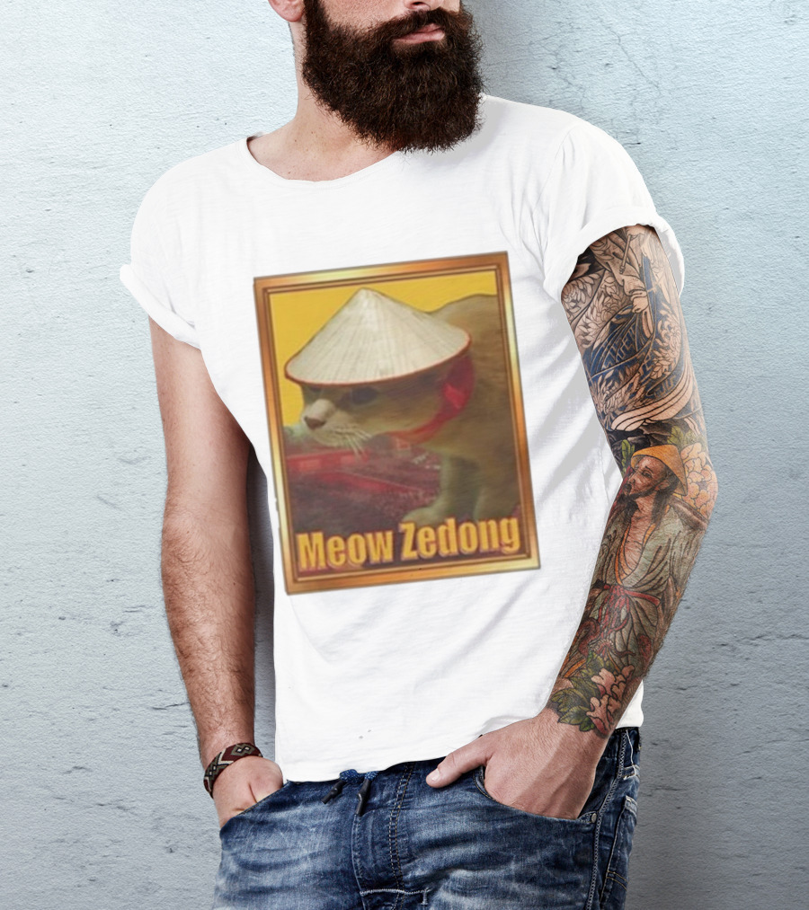 Funny Ahh Tees Meow Zedong Cat With Hat T-Shirt
