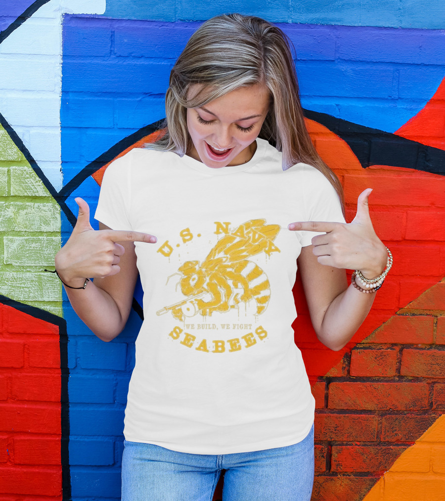 U.S. Navy Seabees We Build We Fight Vintage Bee With Tool T-Shirt