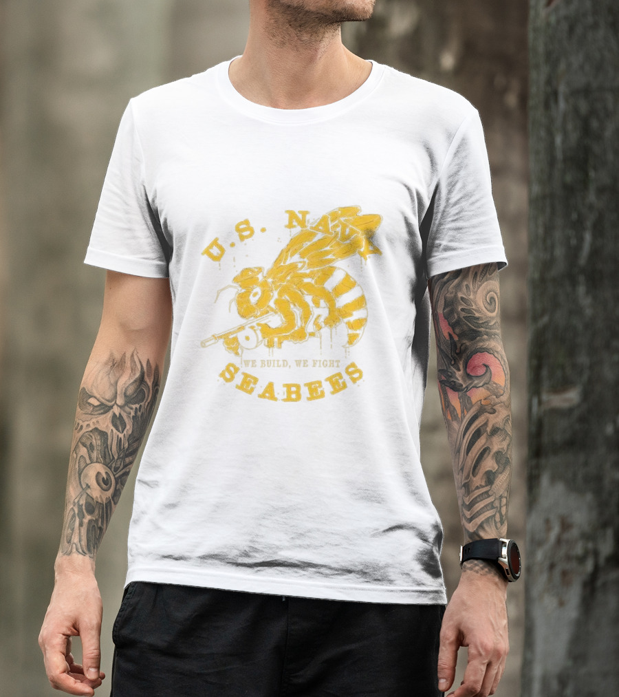 U.S. Navy Seabees We Build We Fight Vintage Bee With Tool T-Shirt