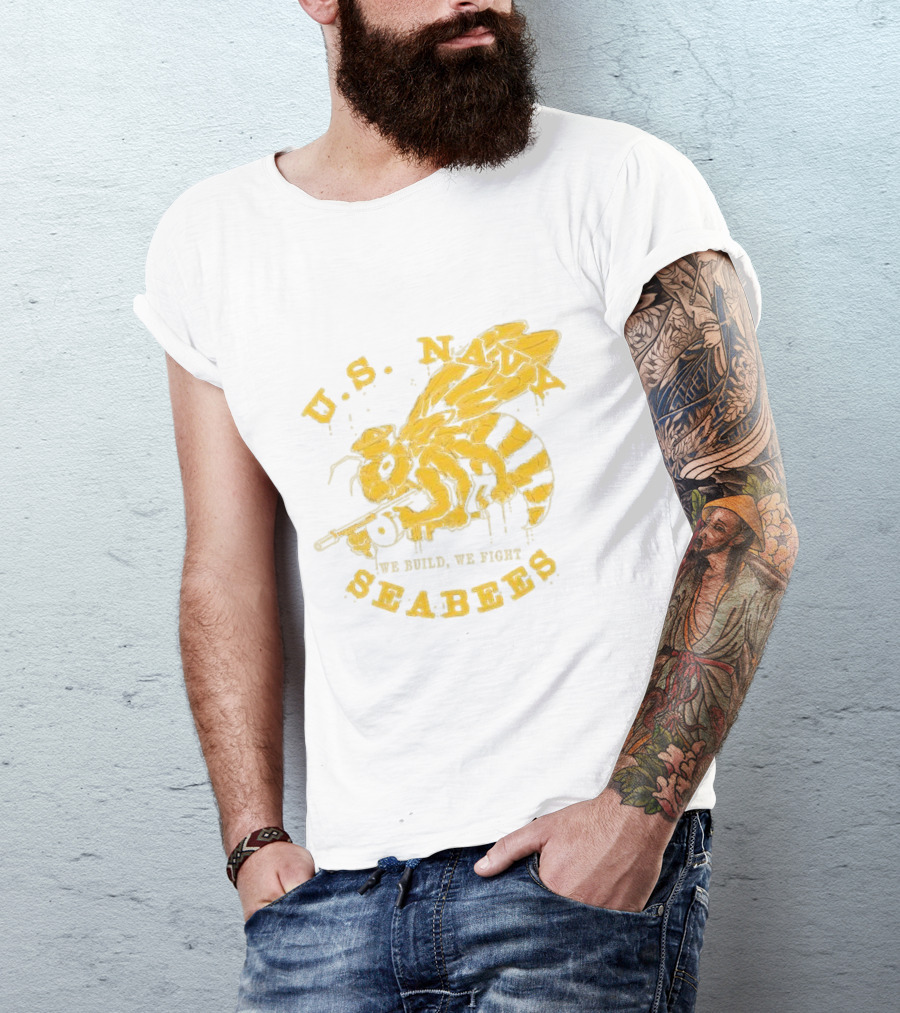 U.S. Navy Seabees We Build We Fight Vintage Bee With Tool T-Shirt
