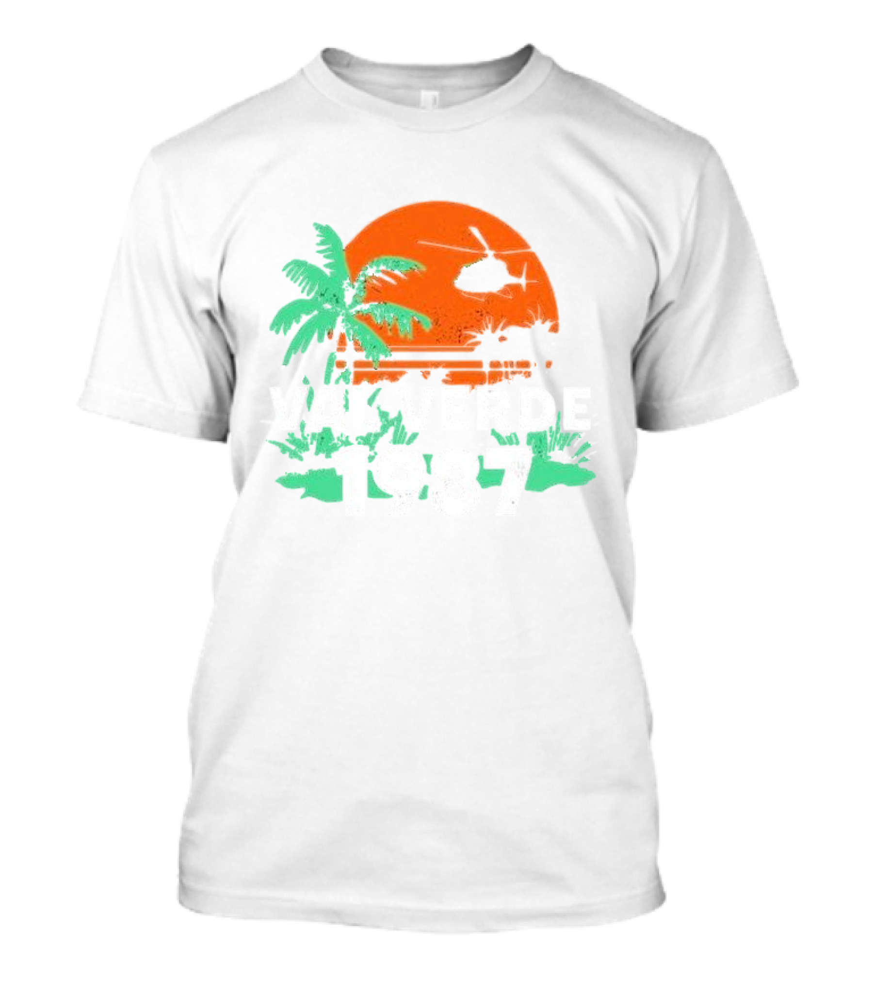 Val Verde 1987 Sunset Palm Trees Helicopter Scene T-Shirt