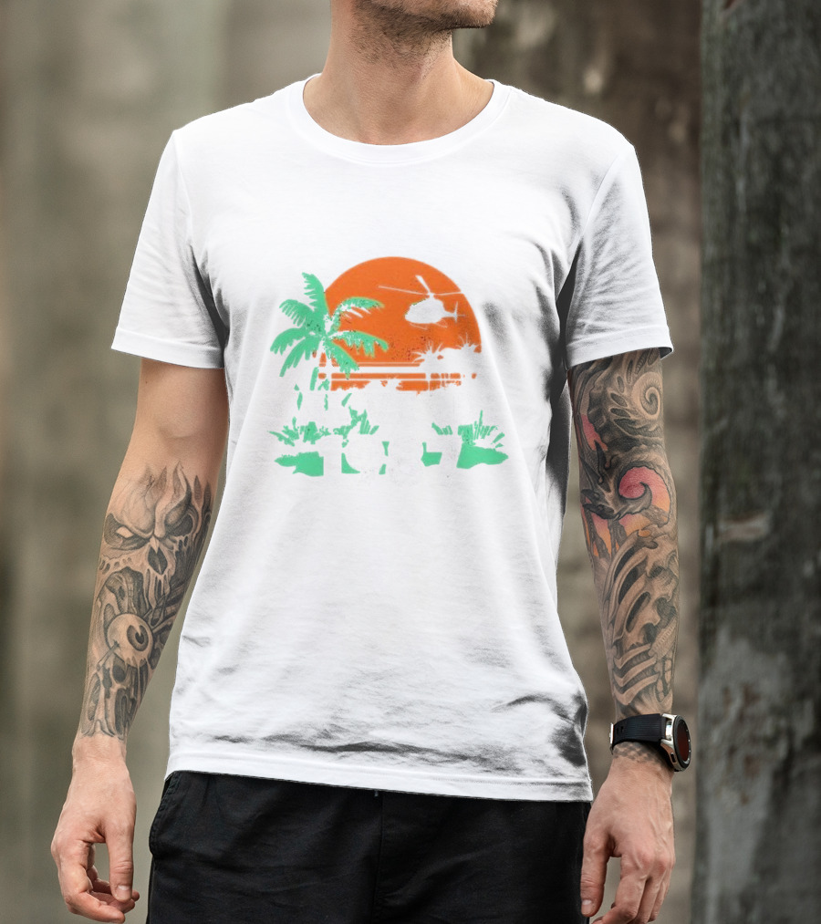 Val Verde 1987 Sunset Palm Trees Helicopter Scene T-Shirt