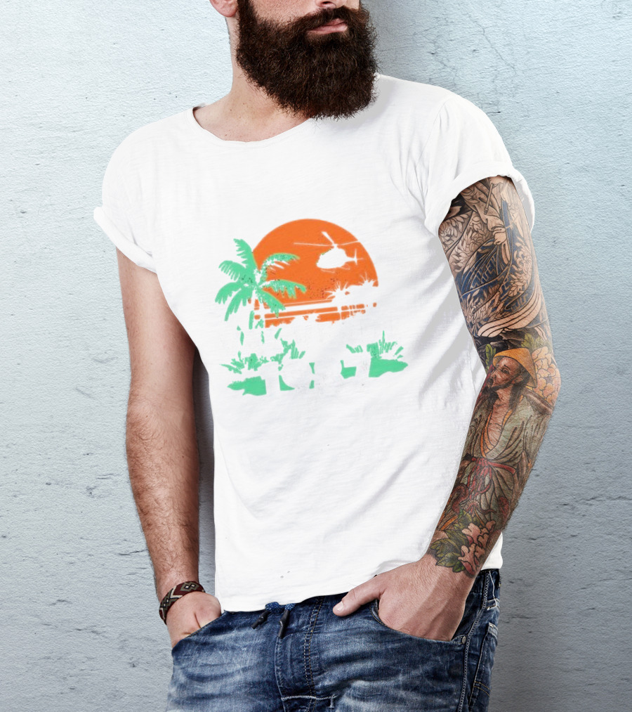 Val Verde 1987 Sunset Palm Trees Helicopter Scene T-Shirt