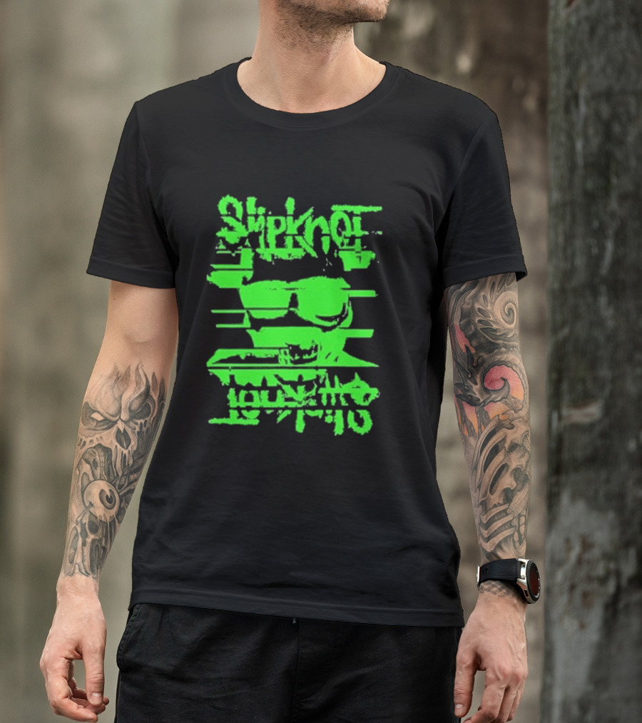 Slipknot The Thick Glitch Skull Neon Green T-Shirt