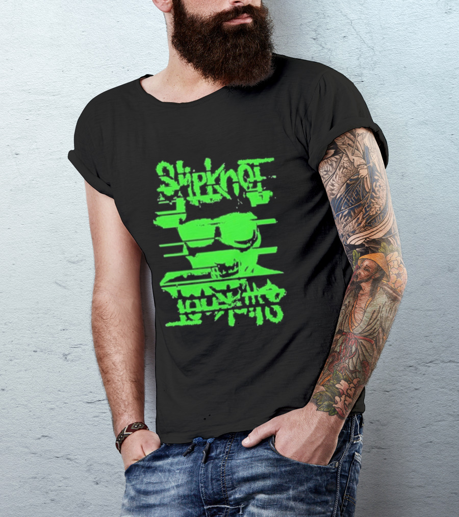 Slipknot The Thick Glitch Skull Neon Green T-Shirt