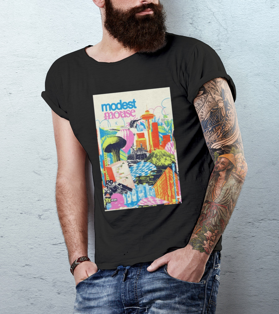 Modest Mouse Seattle WA 2024 Space Needle Colorful Collage T-Shirt