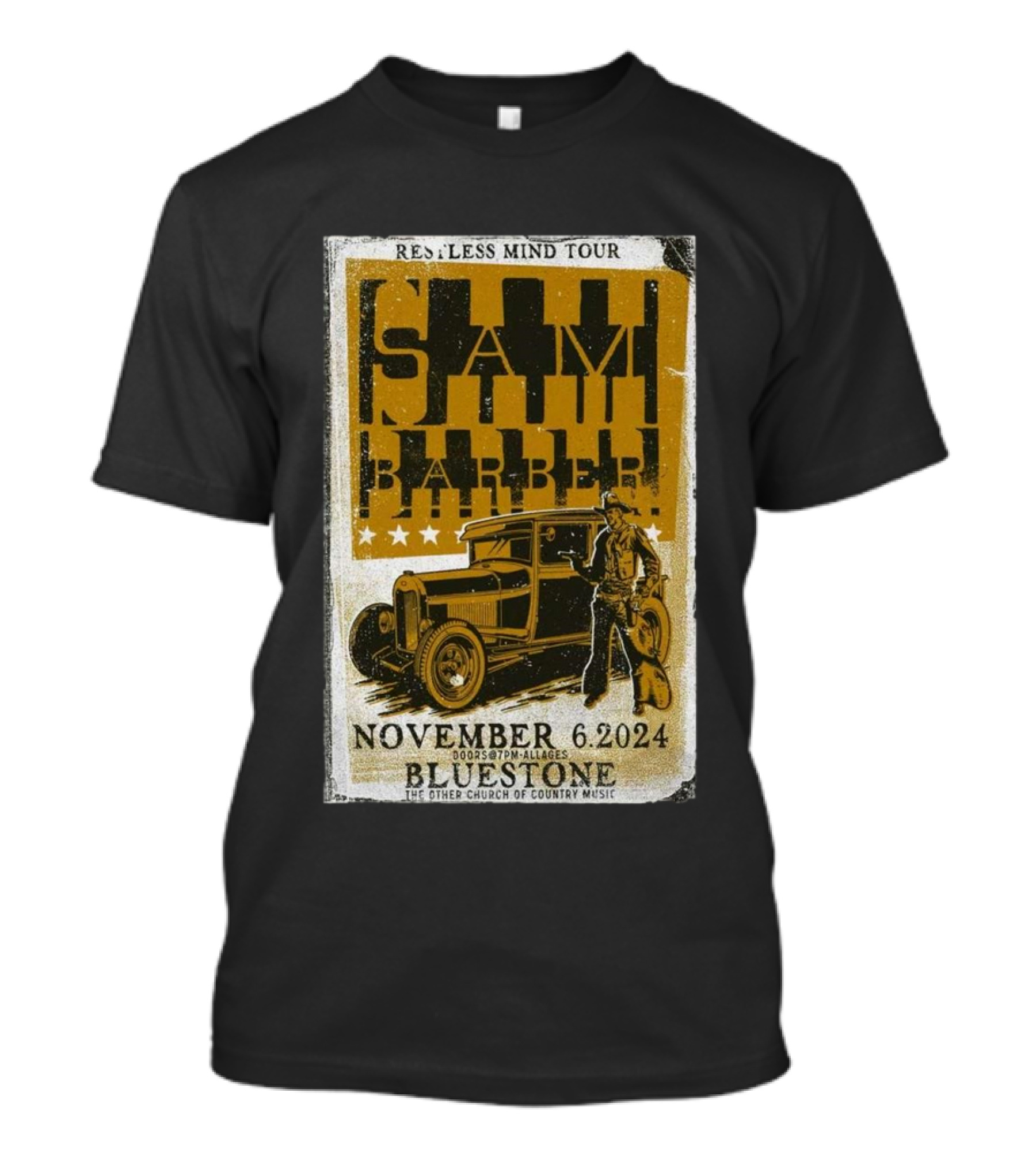 Sam Barber Restless Mind Tour November 6 2024 Bluestone Columbus OH Vintage Car Country Music T-Shirt