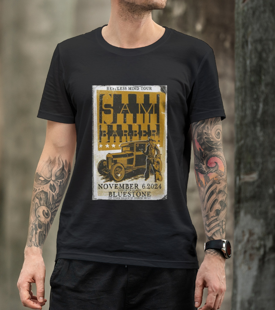 Sam Barber Restless Mind Tour November 6 2024 Bluestone Columbus OH Vintage Car Country Music T-Shirt