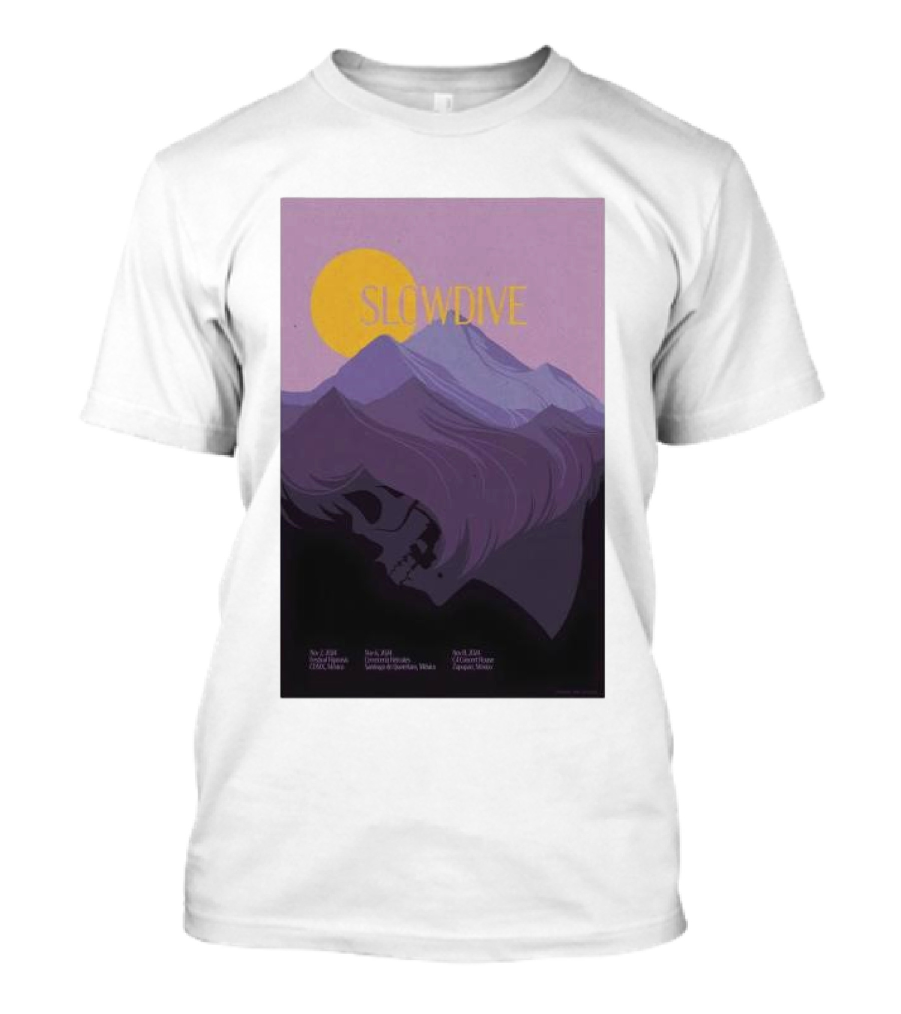 Slowdive Nov 02 2024 San Miguel Ajusco Mexico Tour Purple Mountain Skull T-Shirt