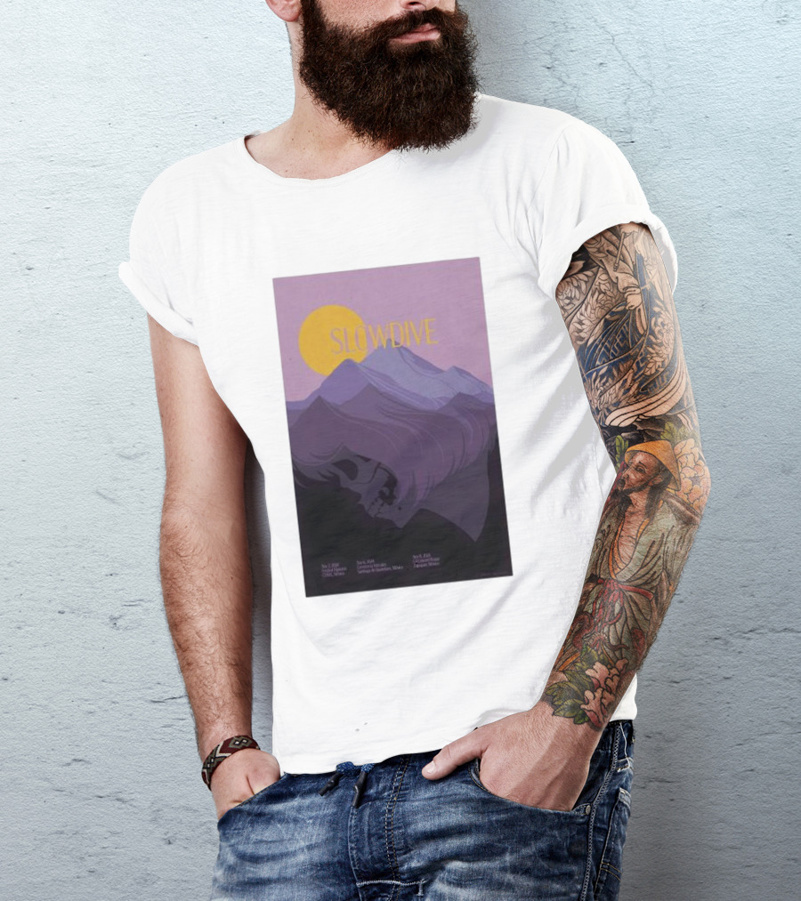 Slowdive Nov 02 2024 San Miguel Ajusco Mexico Tour Purple Mountain Skull T-Shirt