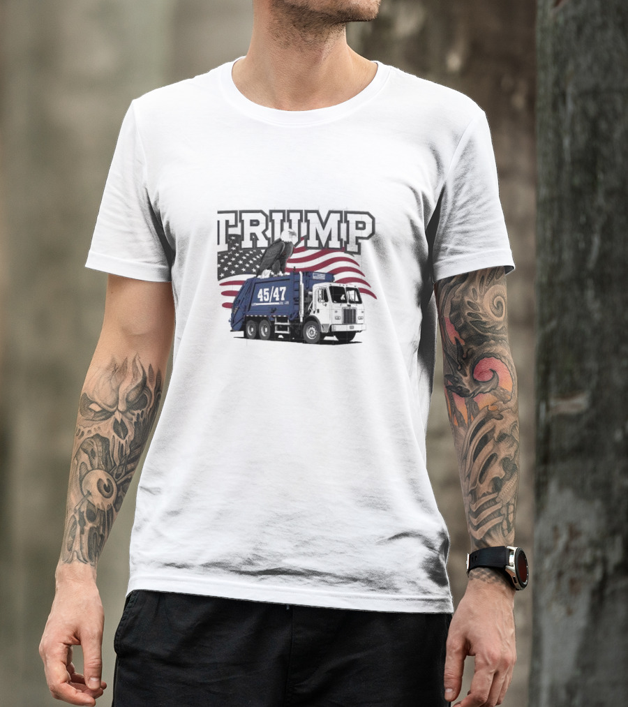 Trump 45/47 Garbage Truck Eagle American Flag MAGA T-Shirt