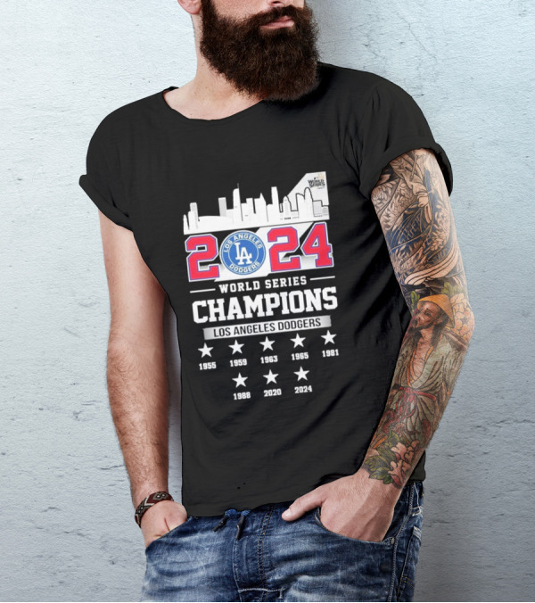 Los Angeles Dodgers 2024 World Series Champions Skyline And Historic Wins T-Shirt
