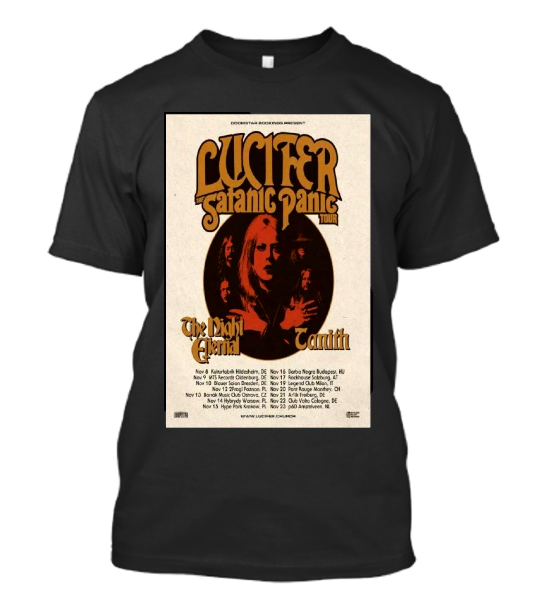 Lucifer Satanic Panic Tour Nov 2024 The Night Eternal Tanith Dates And Venues T-Shirt