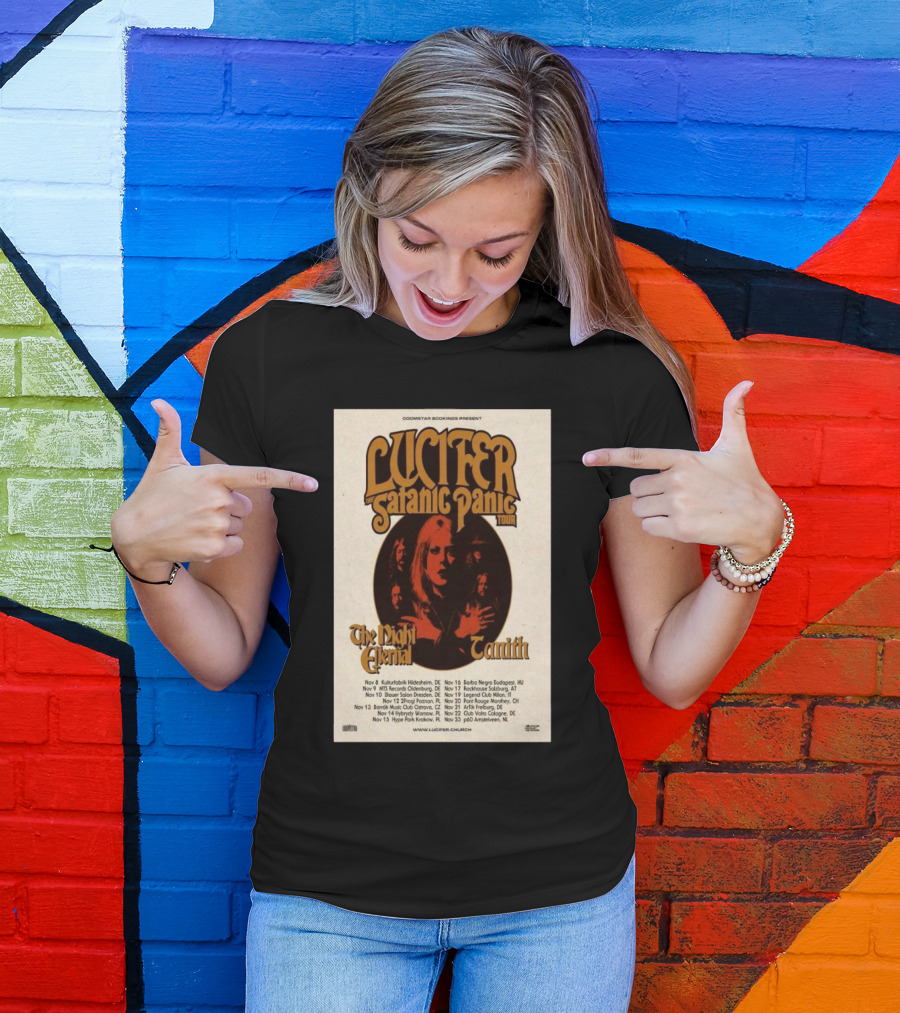 Lucifer Satanic Panic Tour Nov 2024 The Night Eternal Tanith Dates And Venues T-Shirt