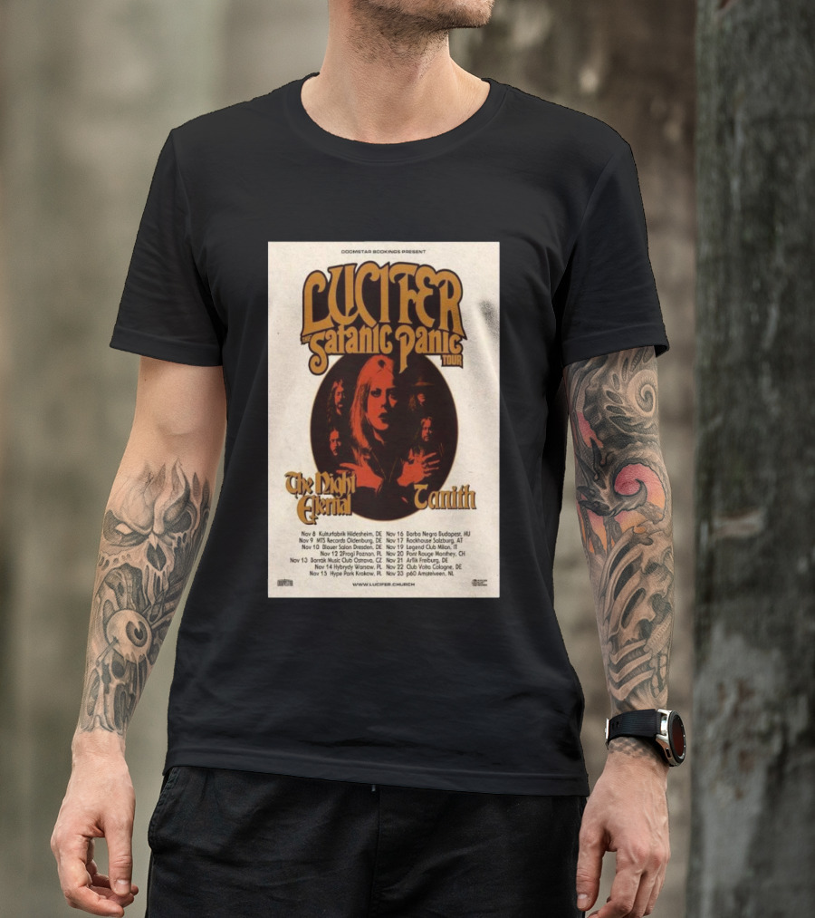 Lucifer Satanic Panic Tour Nov 2024 The Night Eternal Tanith Dates And Venues T-Shirt