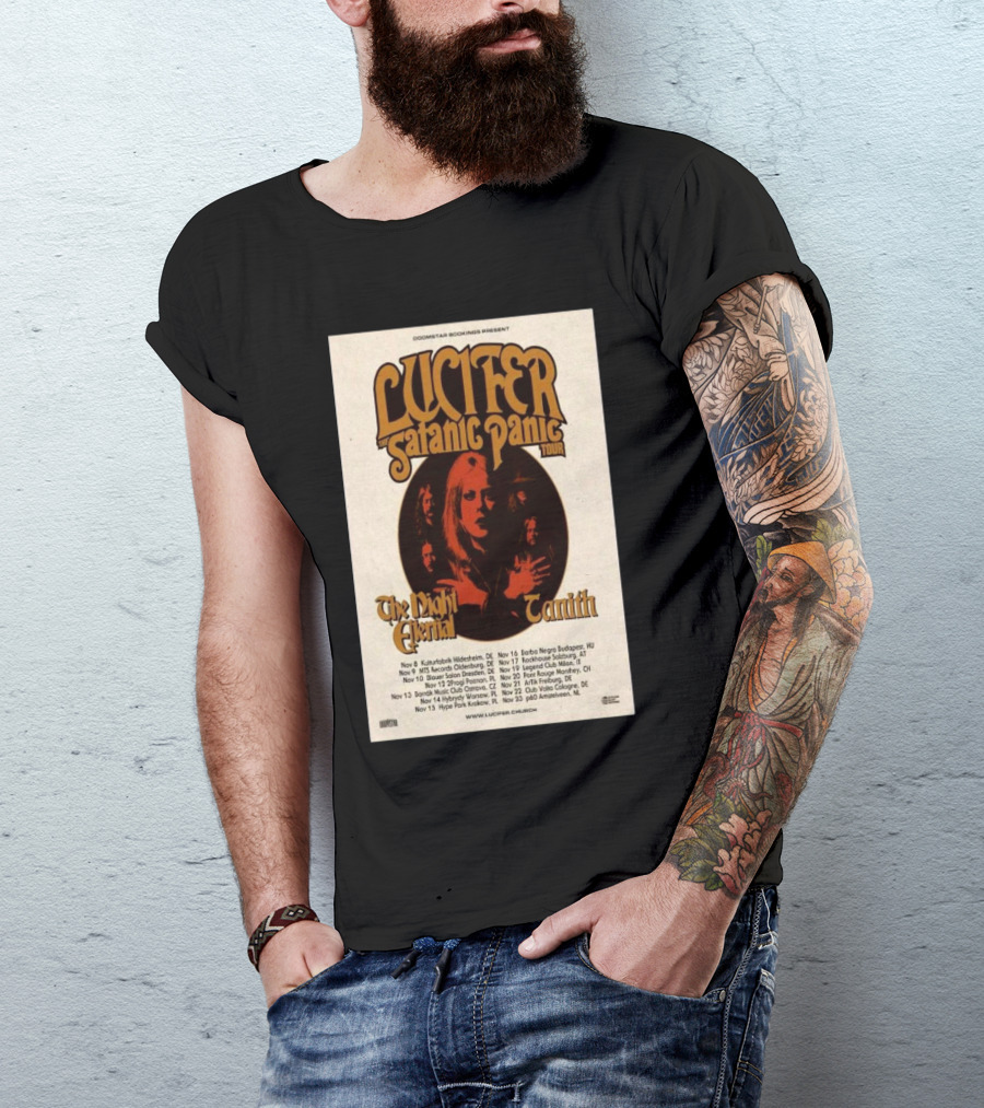Lucifer Satanic Panic Tour Nov 2024 The Night Eternal Tanith Dates And Venues T-Shirt