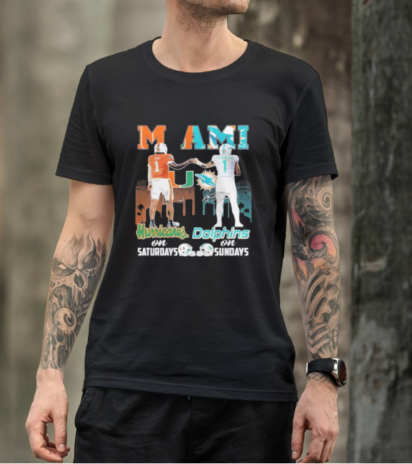 Miami Hurricanes On Saturdays Dolphins On Sundays T-Shirt