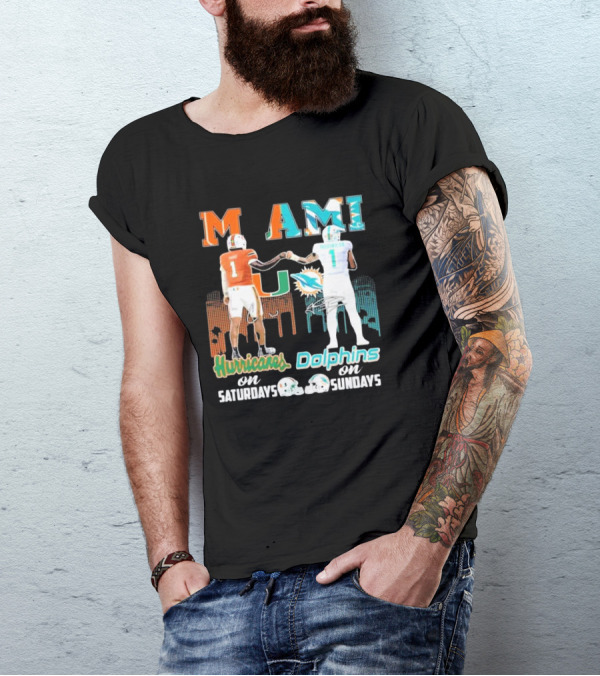 Miami Hurricanes On Saturdays Dolphins On Sundays T-Shirt
