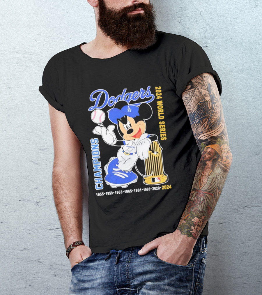 Mickey Dodgers Champions 2024 World Series 1955-2020 T-Shirt
