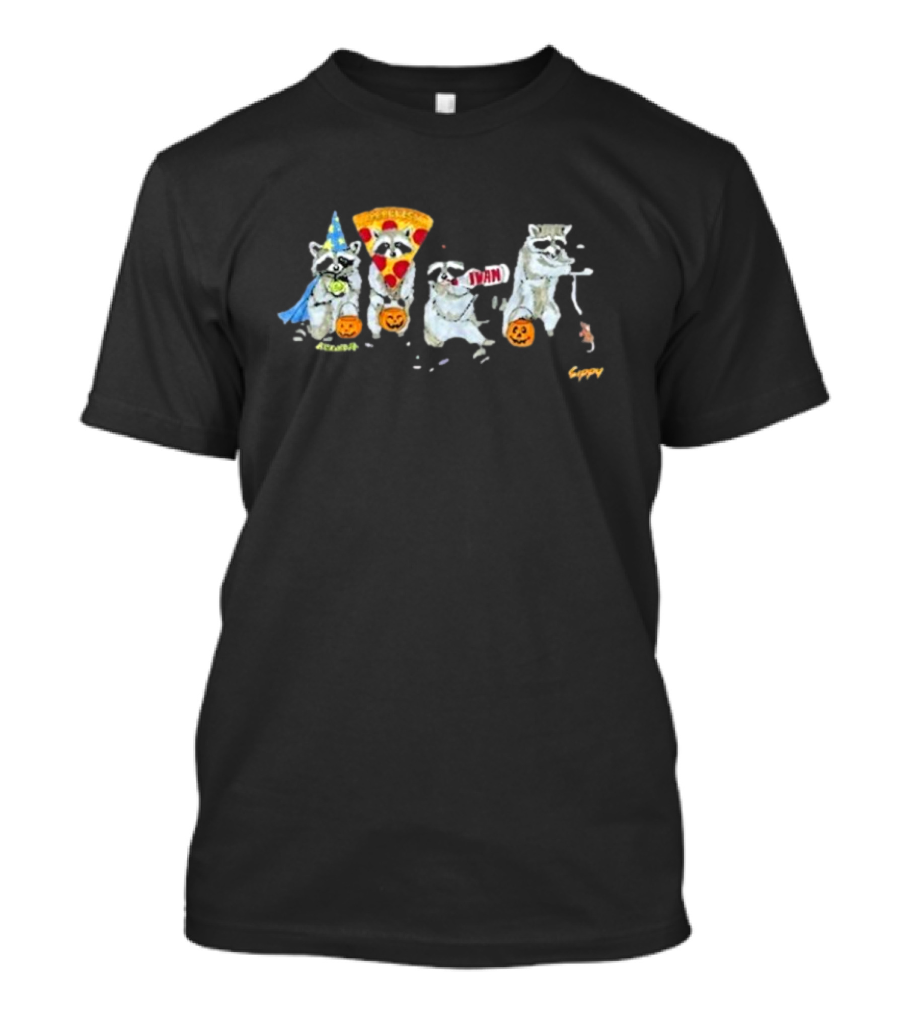 Sippy Halloween Friends Wizard Pizza Alien Astronaut Raccoons T-Shirt