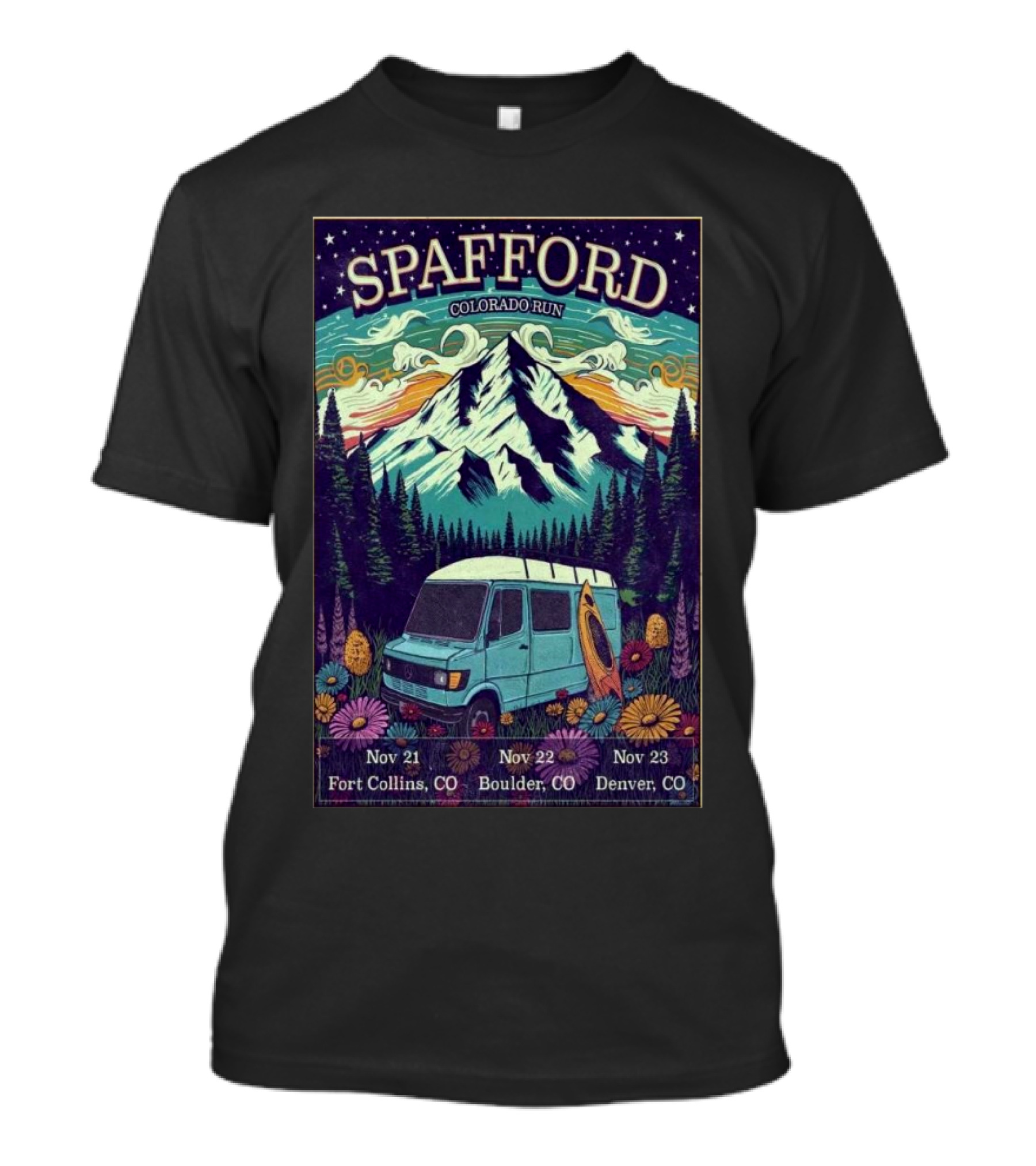 Spafford Colorado Run November 21-23 2024 Fort Collins Boulder Denver Mountain Scenic Van T-Shirt