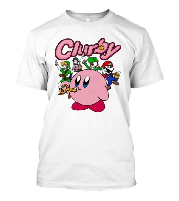 Clurby 2024 Link Mario Yoshi Video Game Crossover Characters Kirby Key T-Shirt