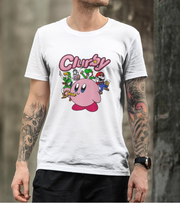 Clurby 2024 Link Mario Yoshi Video Game Crossover Characters Kirby Key T-Shirt