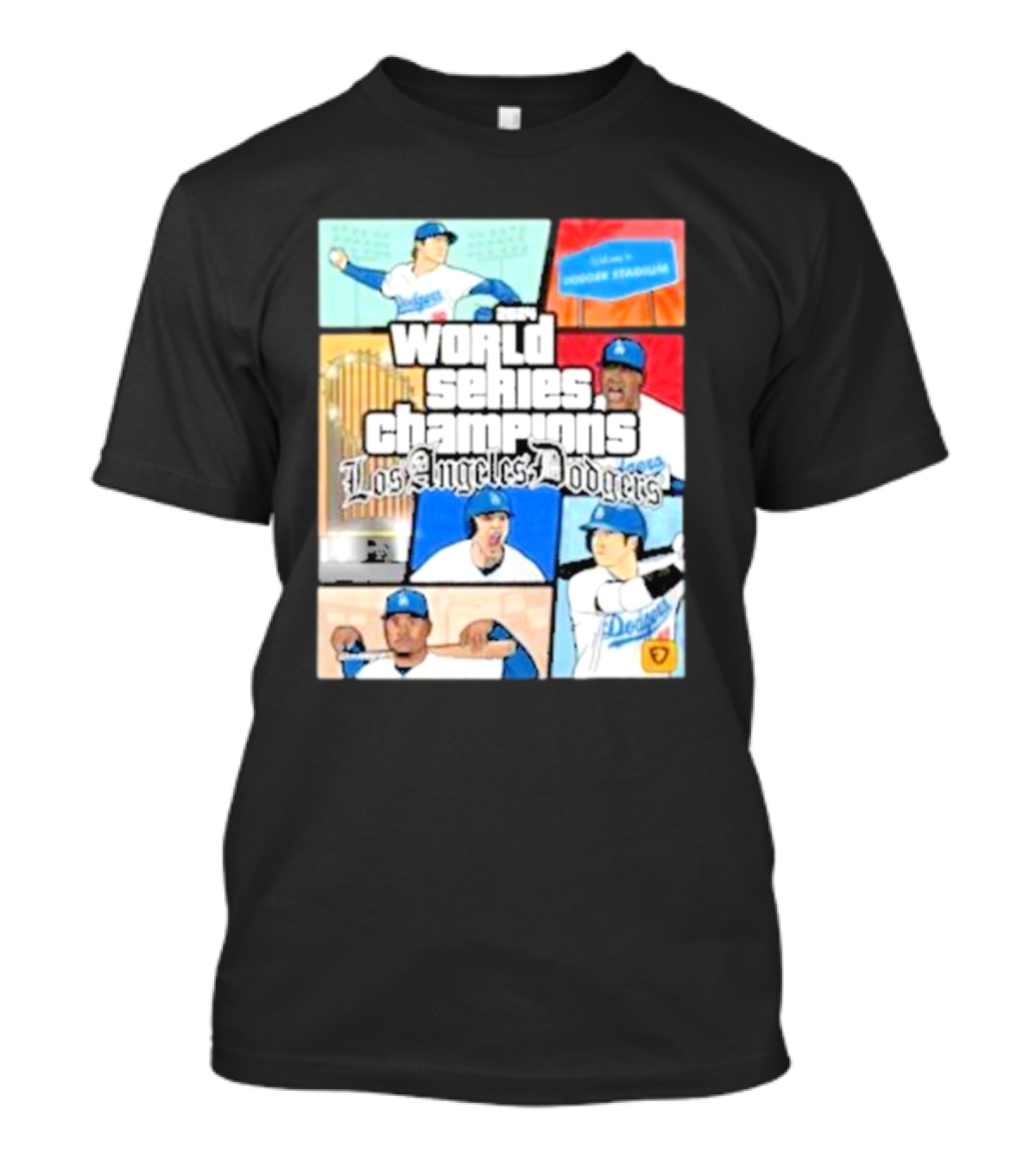 World Series Champions Los Angeles Dodgers Comic Dodger Stadium T-Shirt