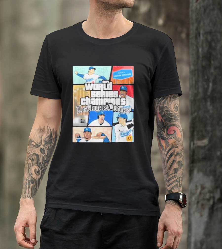 World Series Champions Los Angeles Dodgers Comic Dodger Stadium T-Shirt