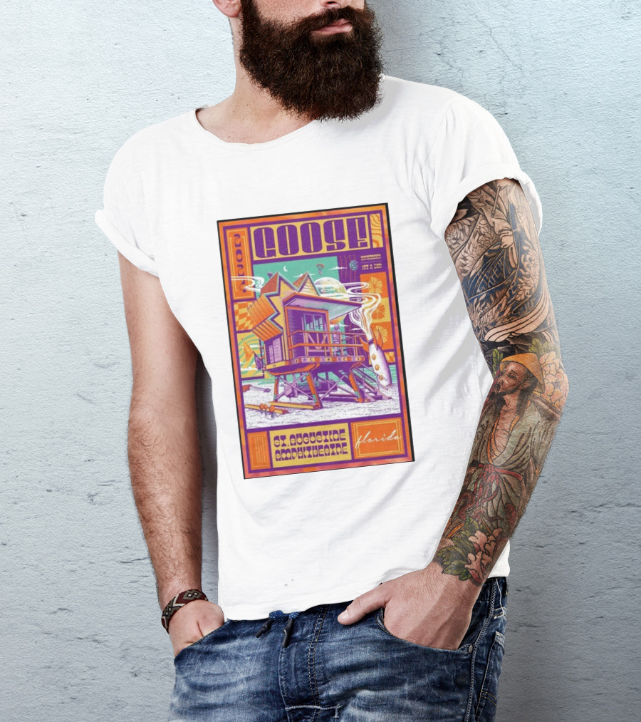 Goose St Augustine Amphitheatre Florida Nov 1-2 2024 Tour Surf Theme Rocket And Planet T-Shirt