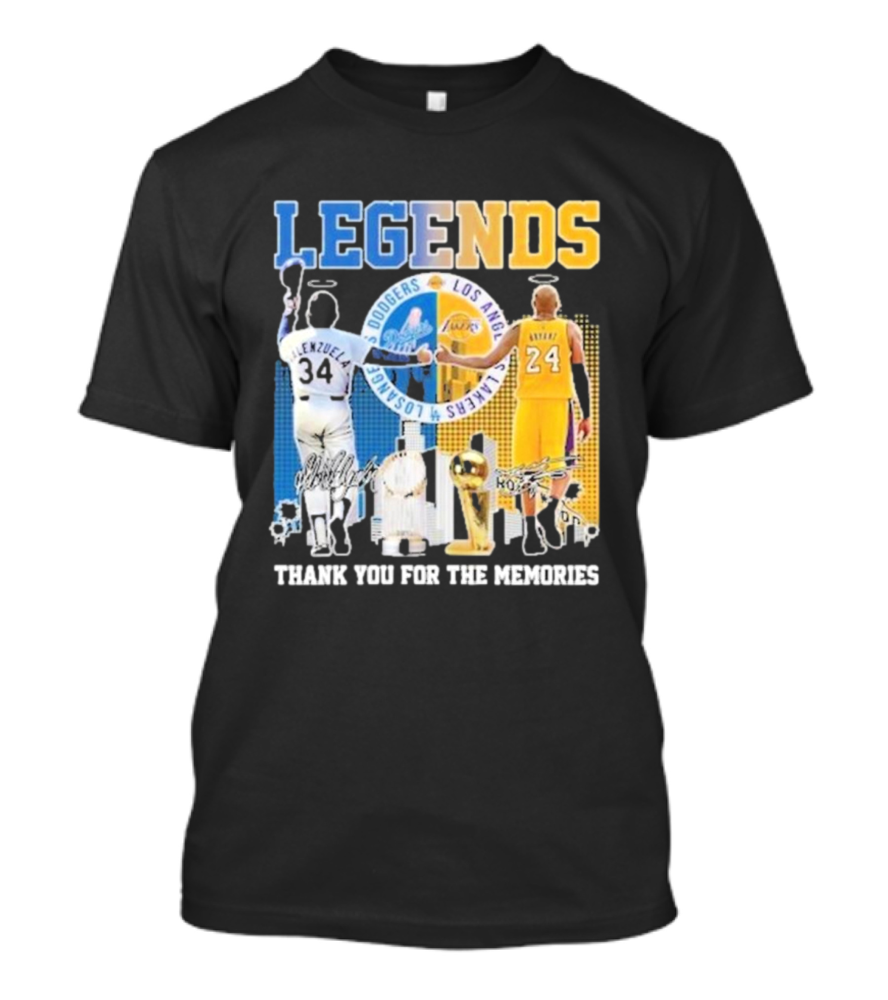 LEGENDS Dodgers Los Angeles Lakers Valenzuela Bryant Thank You For The Memories T-Shirt