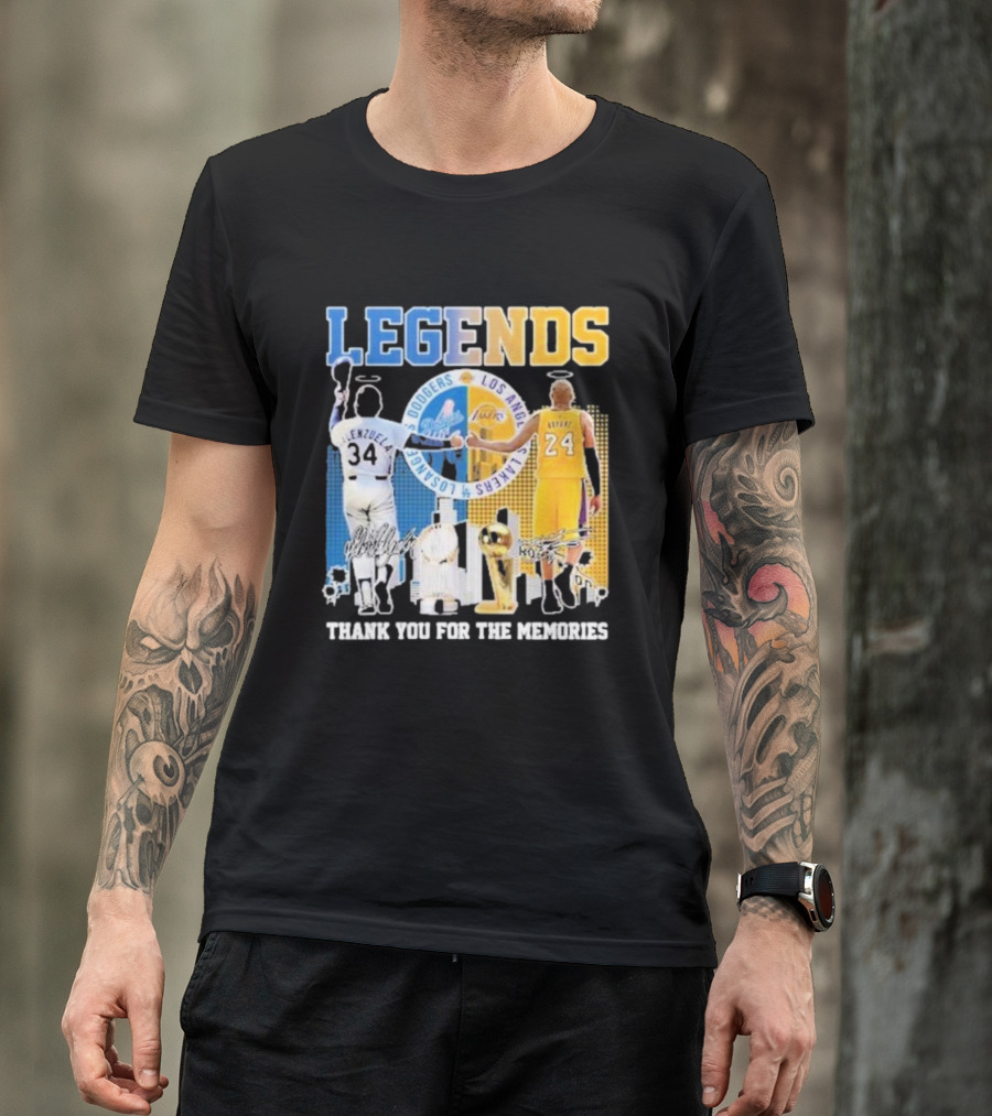 LEGENDS Dodgers Los Angeles Lakers Valenzuela Bryant Thank You For The Memories T-Shirt